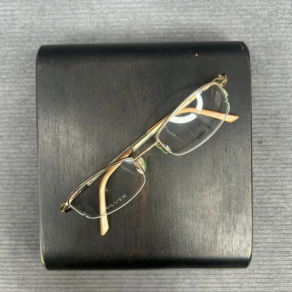 UR it Silver Semi-Rimless Y2k Eyeglass Frames Gold Amber 50-18-135 C2 Korea